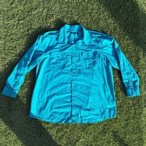 Synergy Mens 2XL Teal Turquoise 100% Cotton Button Down Shirt Long Sleeve